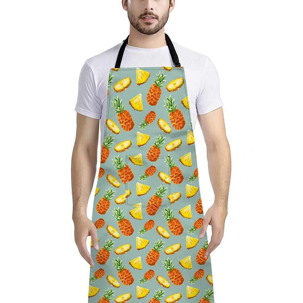Watercolor Pineapple Pattern Print Bib Apron With Pocket