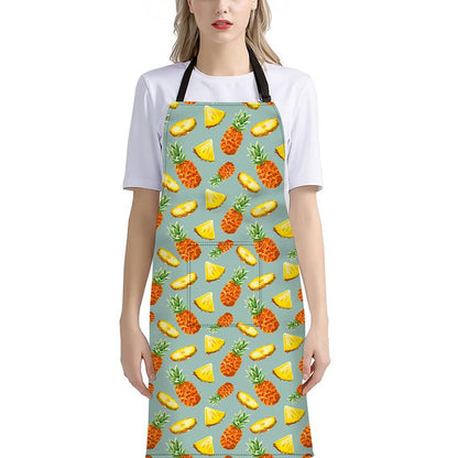 Watercolor Pineapple Pattern Print Bib Apron With Pocket