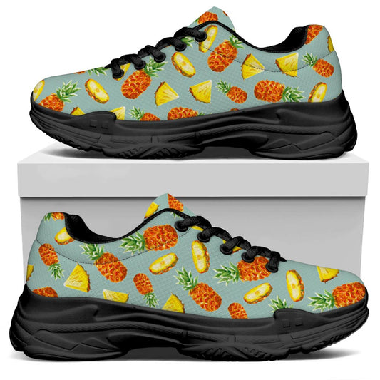 Watercolor Pineapple Pattern Print Black Chunky Shoes