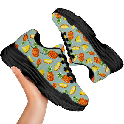 Watercolor Pineapple Pattern Print Black Chunky Shoes