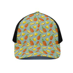 Watercolor Pineapple Pattern Print Black Mesh Trucker Cap