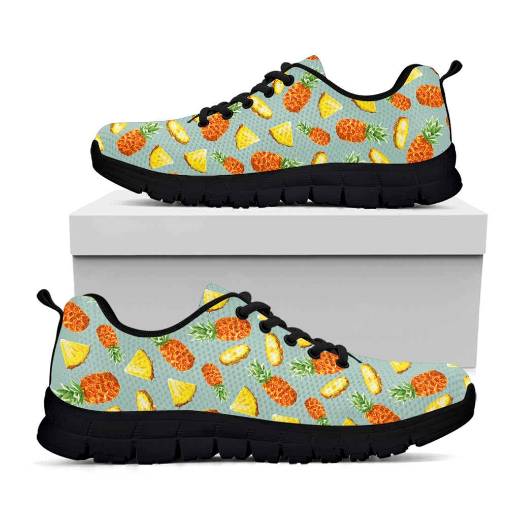 Watercolor Pineapple Pattern Print Black Running Shoes