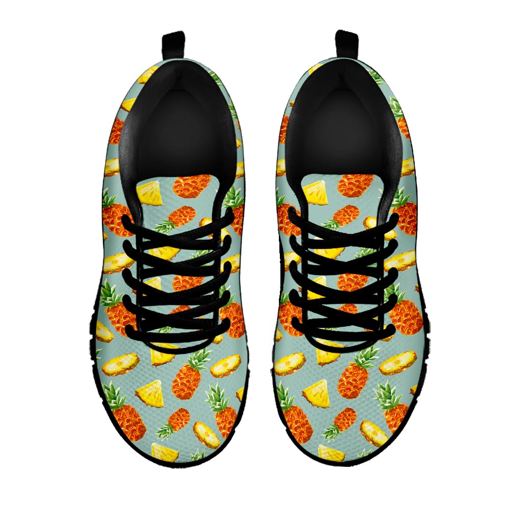 Watercolor Pineapple Pattern Print Black Running Shoes