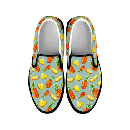 Watercolor Pineapple Pattern Print Black Slip On Sneakers