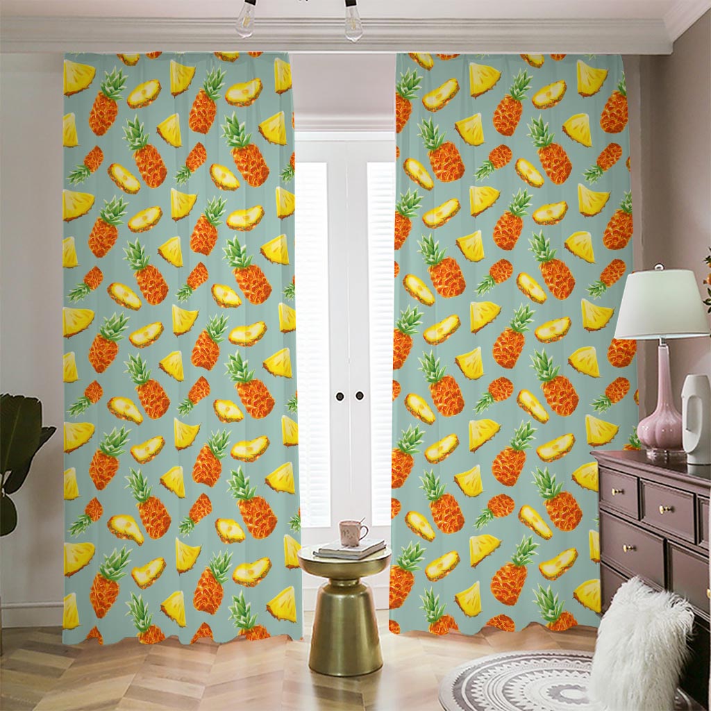 Watercolor Pineapple Pattern Print Blackout Pencil Pleat Curtains