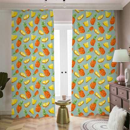 Watercolor Pineapple Pattern Print Blackout Pencil Pleat Curtains