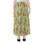 Watercolor Pineapple Pattern Print Chiffon Maxi Skirt