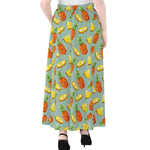 Watercolor Pineapple Pattern Print Chiffon Maxi Skirt