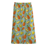 Watercolor Pineapple Pattern Print Cotton Front Slit Maxi Skirt