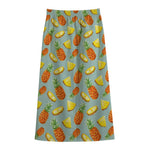 Watercolor Pineapple Pattern Print Cotton Front Slit Maxi Skirt