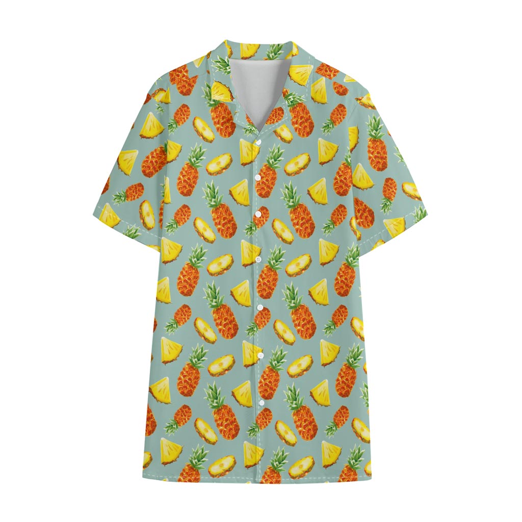 Watercolor Pineapple Pattern Print Cotton Hawaiian Shirt