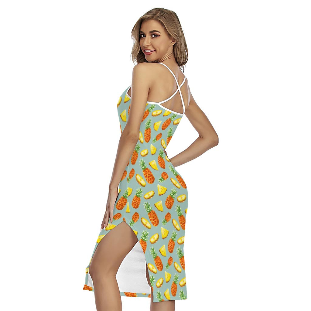 Watercolor Pineapple Pattern Print Cross Back Cami Dress