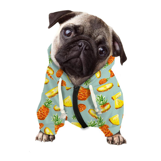 Watercolor Pineapple Pattern Print Dog Zip Up Hoodie