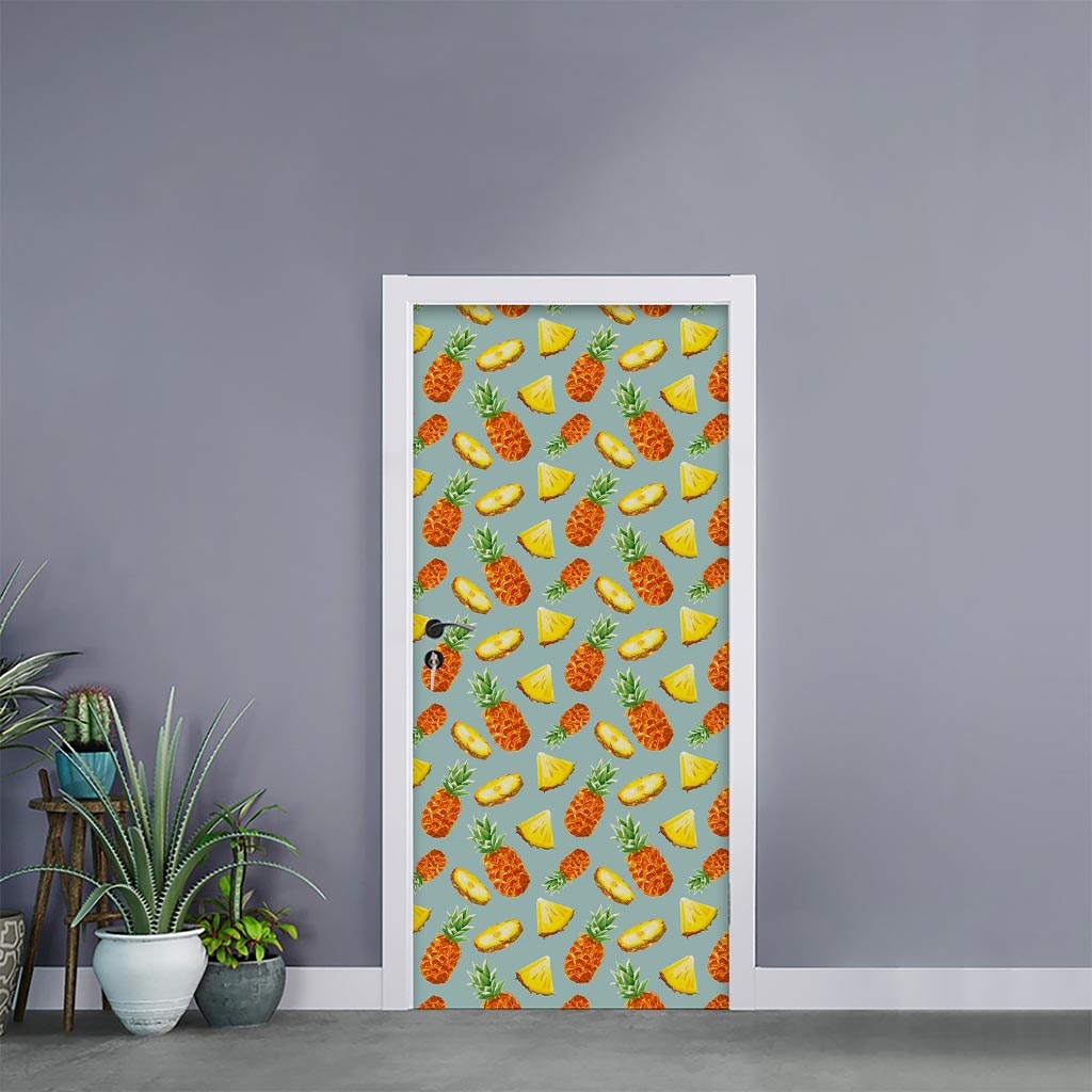 Watercolor Pineapple Pattern Print Door Sticker