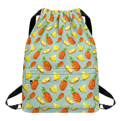 Watercolor Pineapple Pattern Print Drawstring Backpack