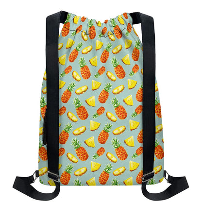Watercolor Pineapple Pattern Print Drawstring Backpack