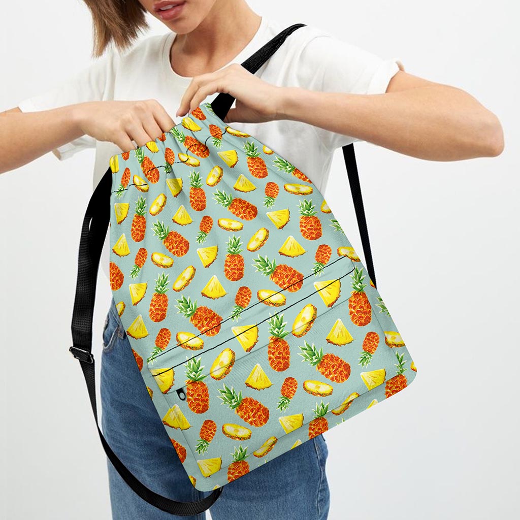 Watercolor Pineapple Pattern Print Drawstring Backpack