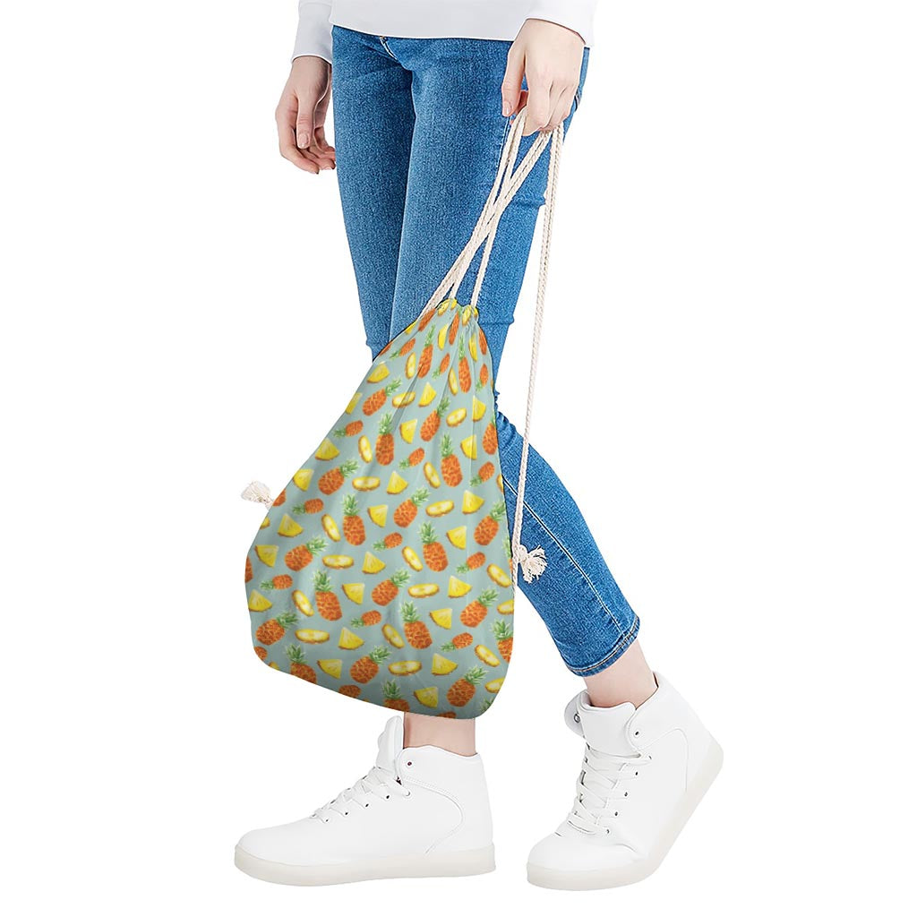 Watercolor Pineapple Pattern Print Drawstring Bag