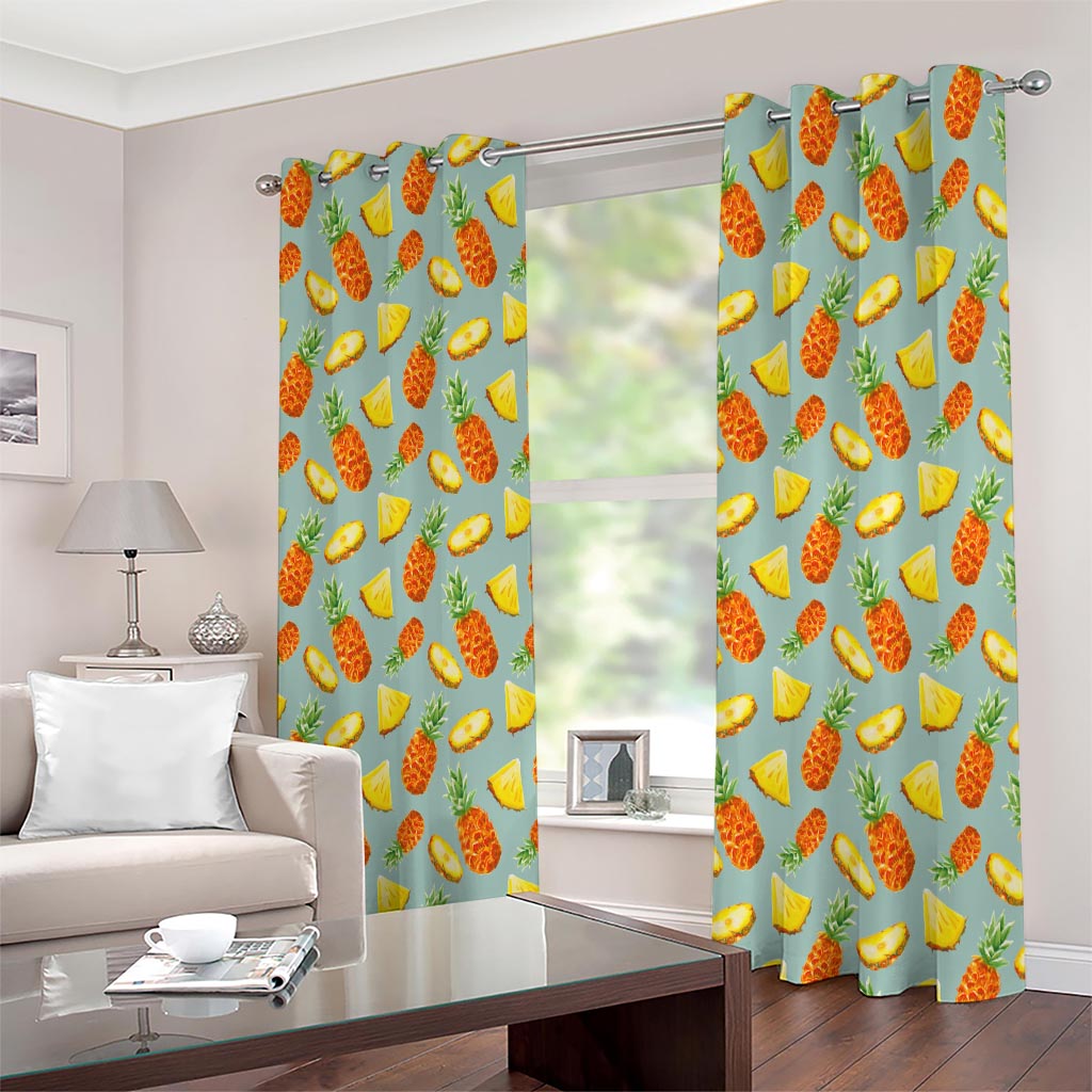 Watercolor Pineapple Pattern Print Extra Wide Grommet Curtains