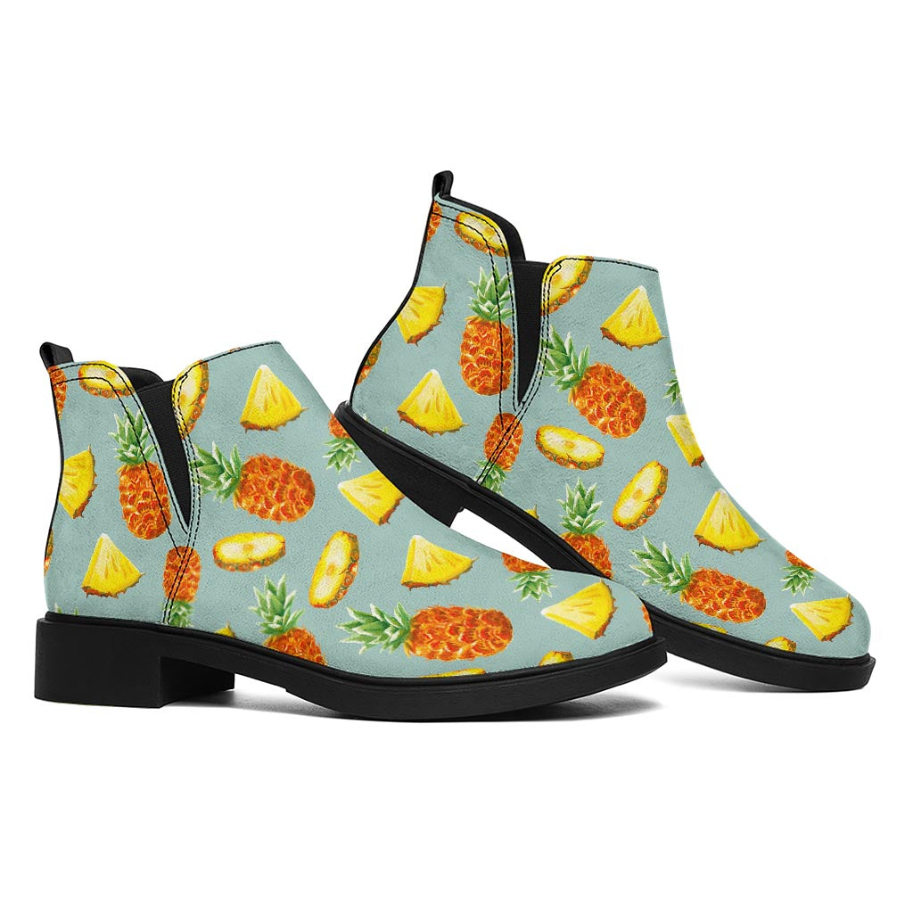 Watercolor Pineapple Pattern Print Flat Ankle Boots
