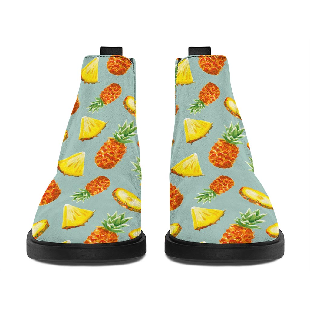 Watercolor Pineapple Pattern Print Flat Ankle Boots