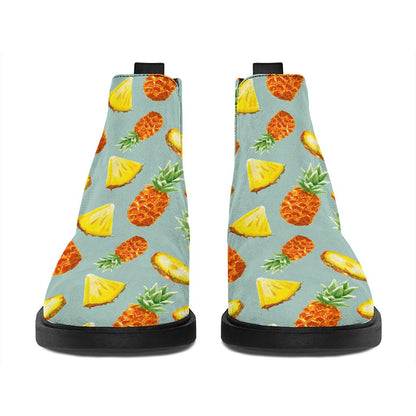 Watercolor Pineapple Pattern Print Flat Ankle Boots