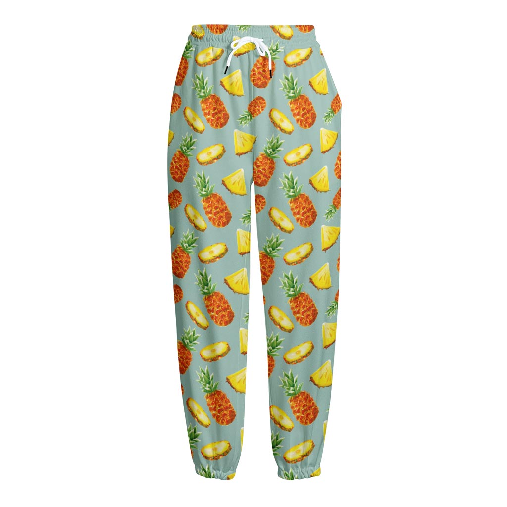 Watercolor Pineapple Pattern Print Fleece Lined Knit Pants