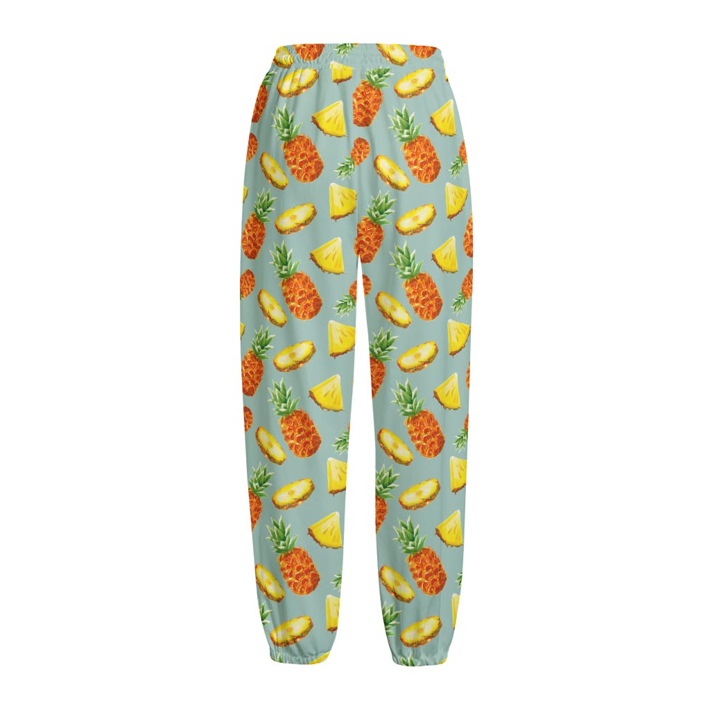 Watercolor Pineapple Pattern Print Fleece Lined Knit Pants