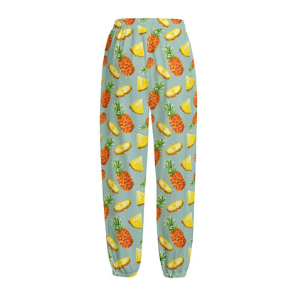 Watercolor Pineapple Pattern Print Fleece Lined Knit Pants