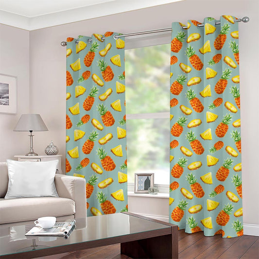 Watercolor Pineapple Pattern Print Grommet Curtains