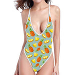Watercolor Pineapple Pattern Print High Cut One Piece Swimsuit