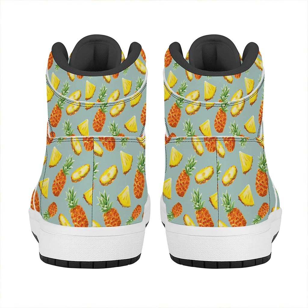 Watercolor Pineapple Pattern Print High Top Leather Sneakers