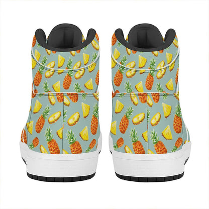 Watercolor Pineapple Pattern Print High Top Leather Sneakers