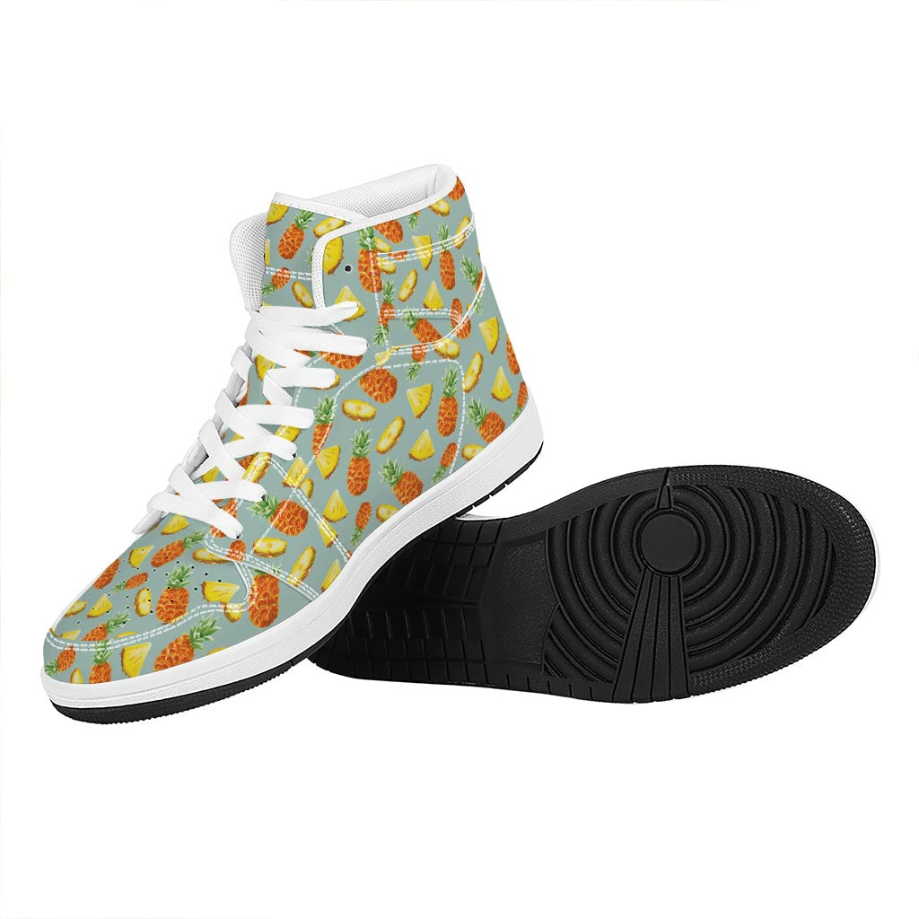 Watercolor Pineapple Pattern Print High Top Leather Sneakers