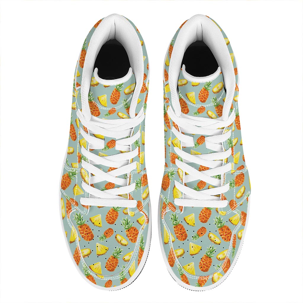 Watercolor Pineapple Pattern Print High Top Leather Sneakers