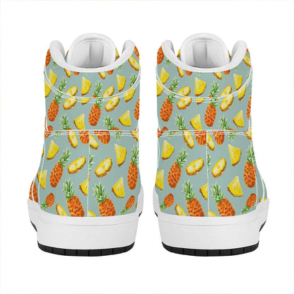 Watercolor Pineapple Pattern Print High Top Leather Sneakers