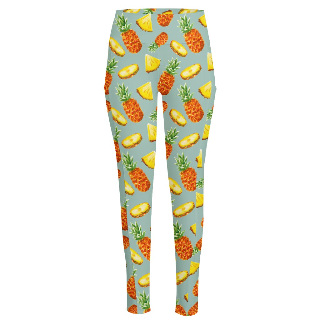 Watercolor Pineapple Pattern Print High-Waisted Pocket Leggings