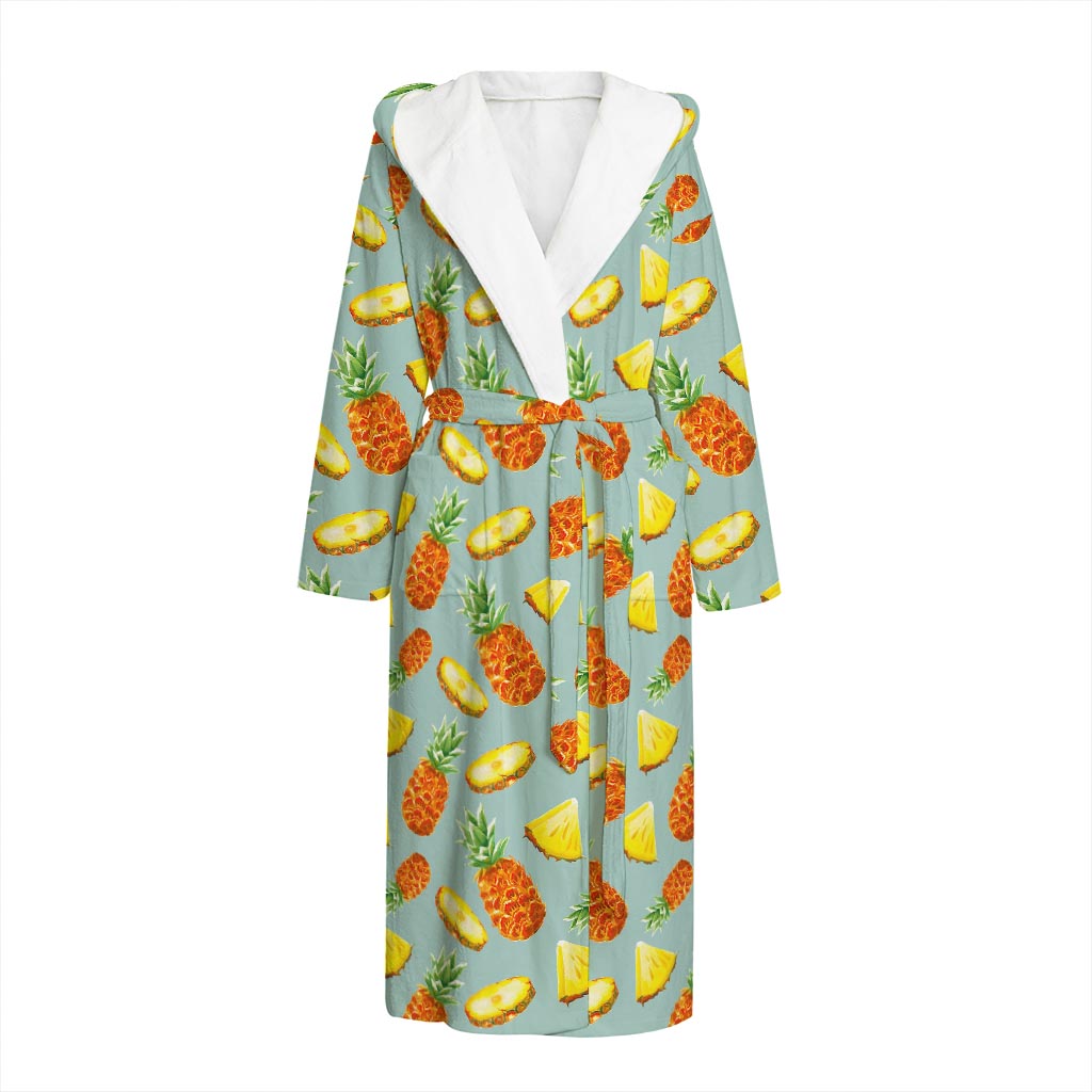 Watercolor Pineapple Pattern Print Hooded Bathrobe