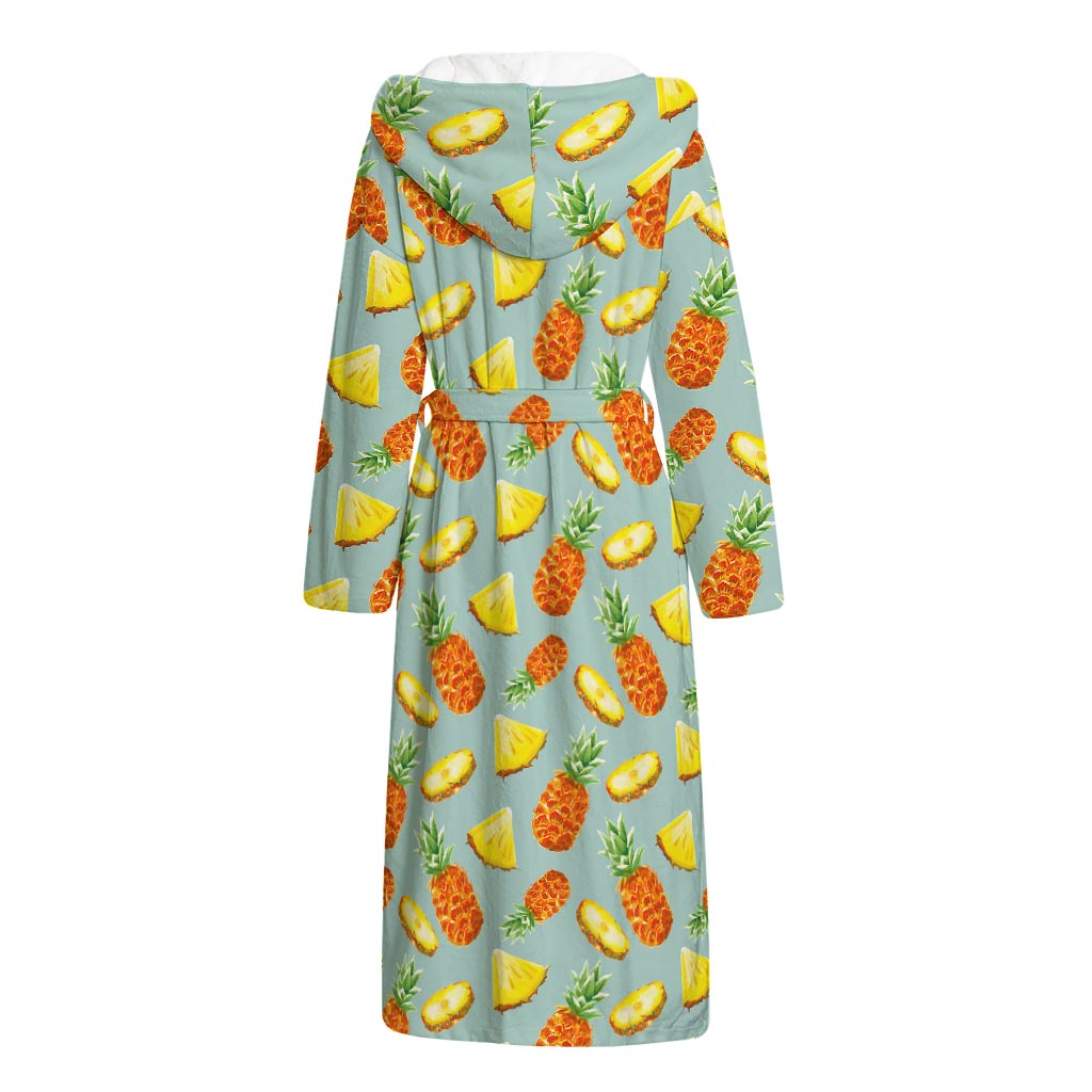 Watercolor Pineapple Pattern Print Hooded Bathrobe