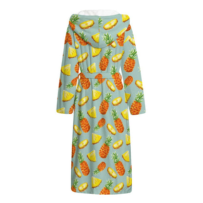 Watercolor Pineapple Pattern Print Hooded Bathrobe