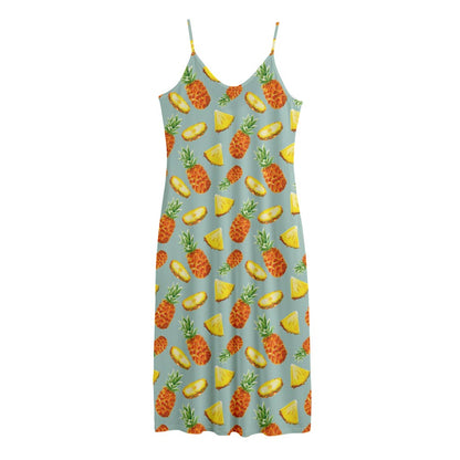 Watercolor Pineapple Pattern Print Jersey Midi Cami Dress