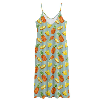 Watercolor Pineapple Pattern Print Jersey Midi Cami Dress