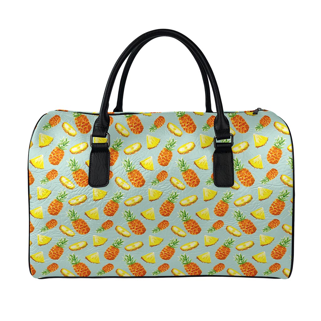 Watercolor Pineapple Pattern Print Leather Duffle Bag