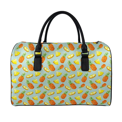 Watercolor Pineapple Pattern Print Leather Duffle Bag