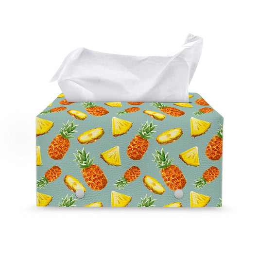 Watercolor Pineapple Pattern Print Leather Tissue Box Cover