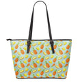 Watercolor Pineapple Pattern Print Leather Tote Bag With Zipper