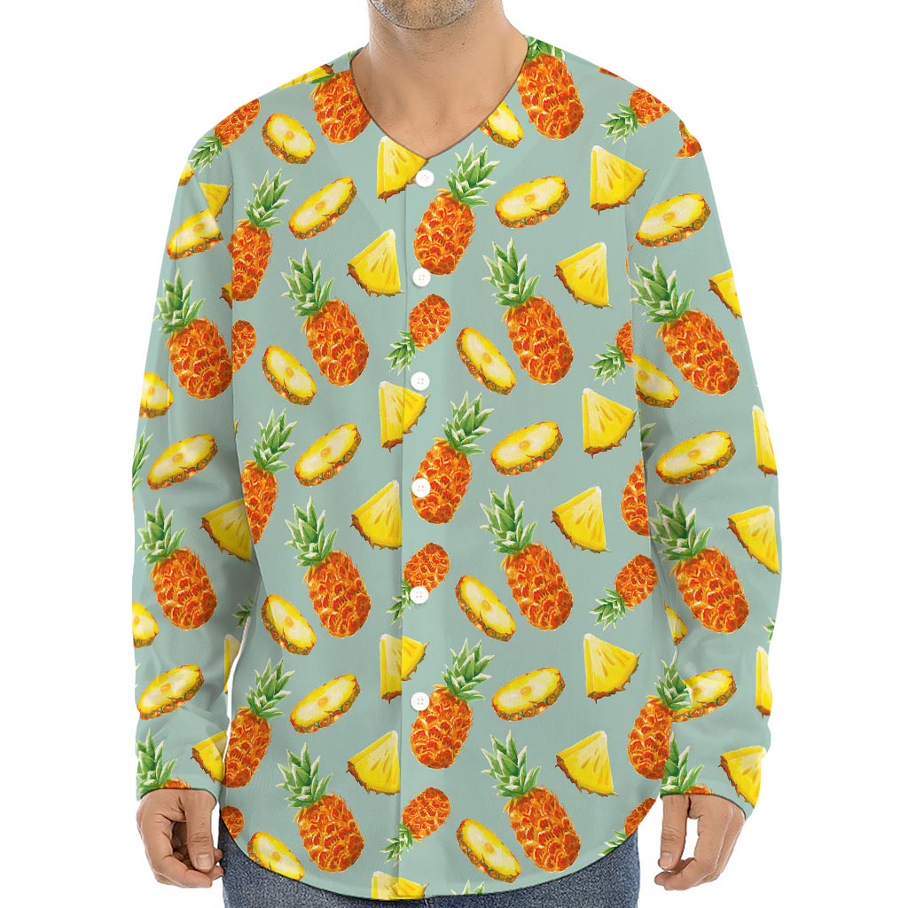 Watercolor Pineapple Pattern Print Long Sleeve Baseball Jersey