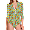 Watercolor Pineapple Pattern Print Long Sleeve Swimsuit