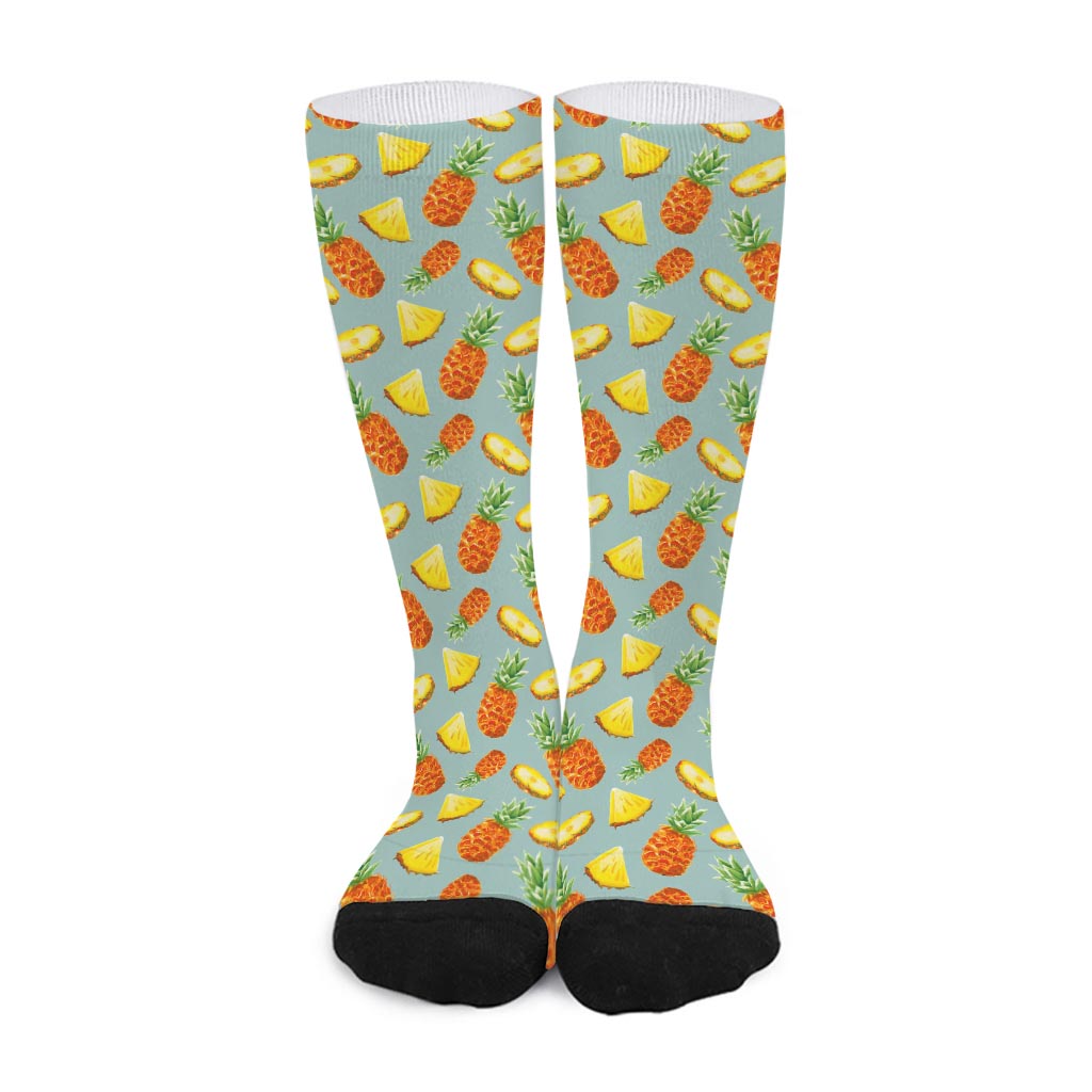 Watercolor Pineapple Pattern Print Long Socks