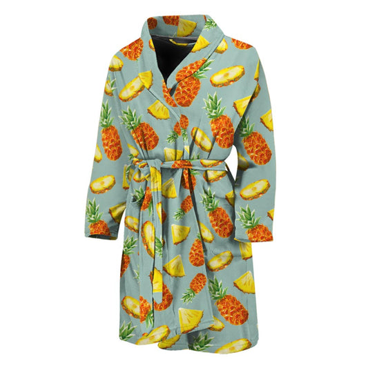 Watercolor Pineapple Pattern Print Men's Bathrobe